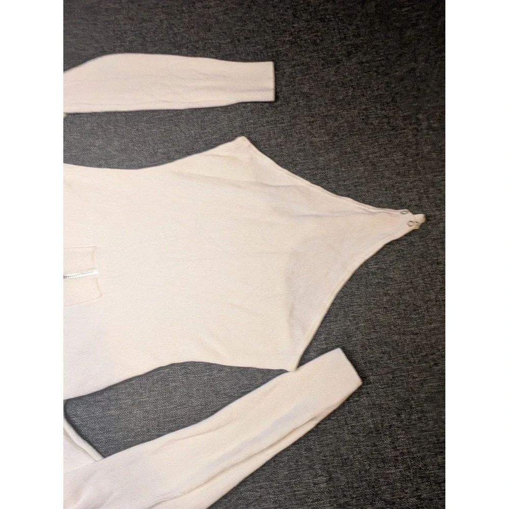 Abercrombie & Fitch Ivory White Zip Long Sleeve Hook Eye Bodysuit Medium Shirt